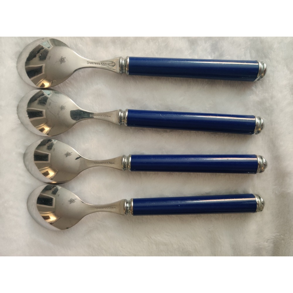 Vintage Oxford Hall Fashion Wear Blue Flatware Set of 4 Teaspoons Stainless